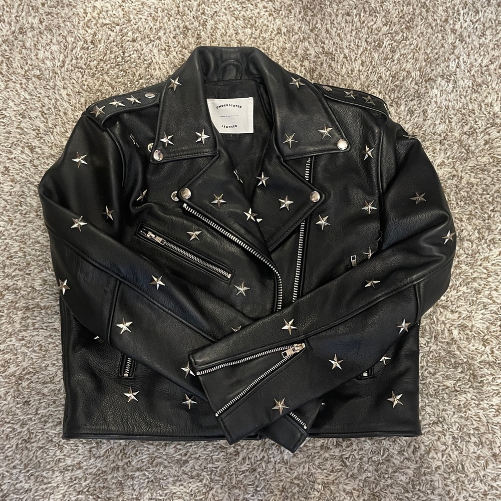Understated Leather Star Stud Cropped Jacket